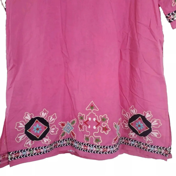 Frances Valentine Capri Embroidered Tunic Dress Pink Small Boho Cruisewear Beach - Picture 8 of 14